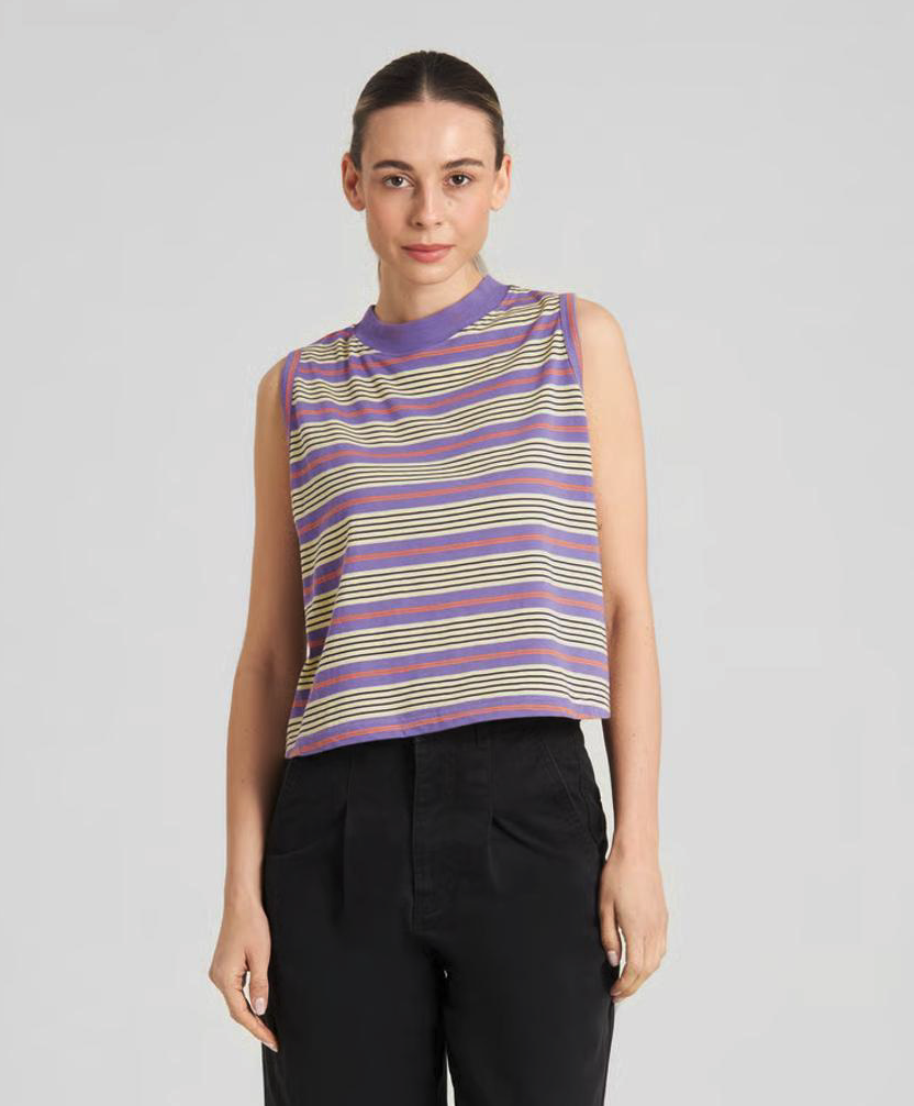 Dedicated Namsos Retro Stripe Haze Purple gestreiftes Top Damen lila